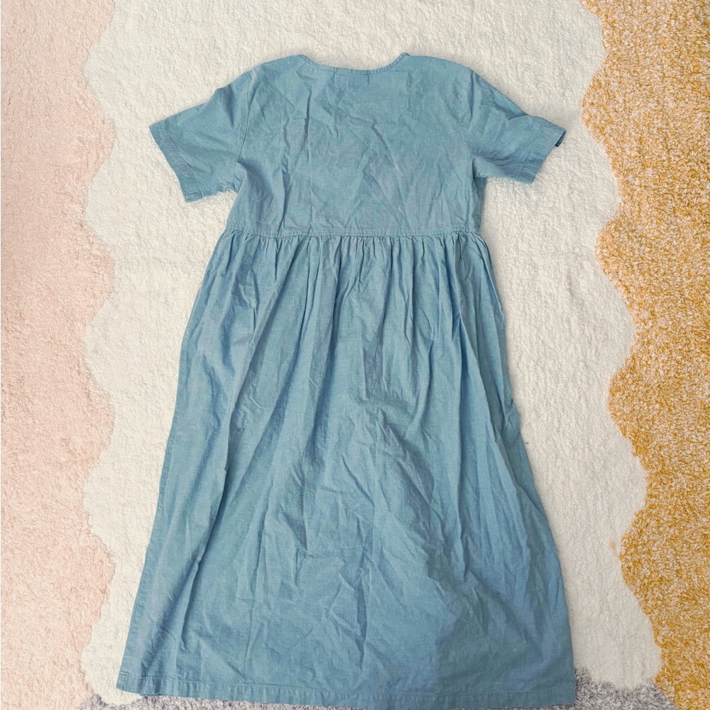VINTAGE 90s Cabernet Blue Chambray Cotton Embroidered Midi Shirt Dress Small - Picture 2 of 4